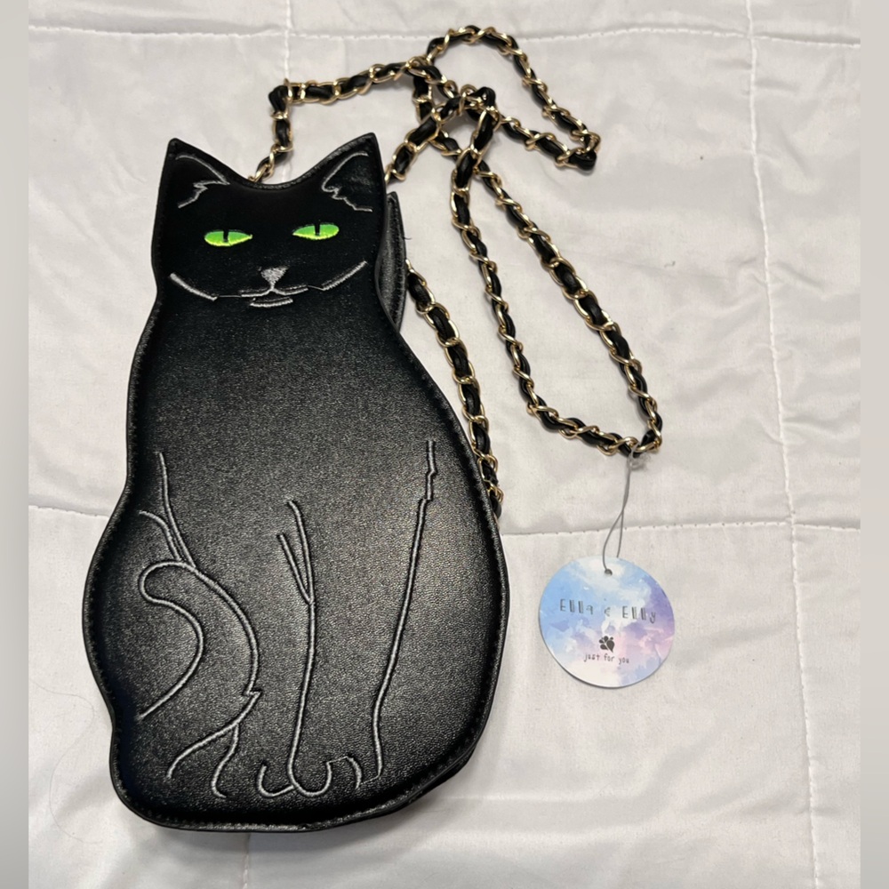 NWT Ella & Elly Black Cat-Shaped Crossbody Bag